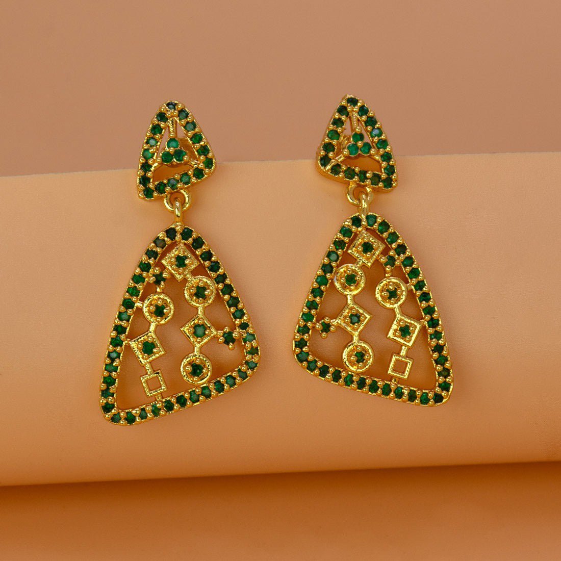 Elegant Gold Plated Triangular Stone Earrings - K Supreme