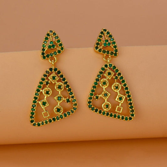 Elegant Gold Plated Triangular Stone Earrings - K Supreme