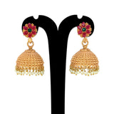 Elegant Matte Finish Ruby Emerald Floral Jhumka /Jimikki
