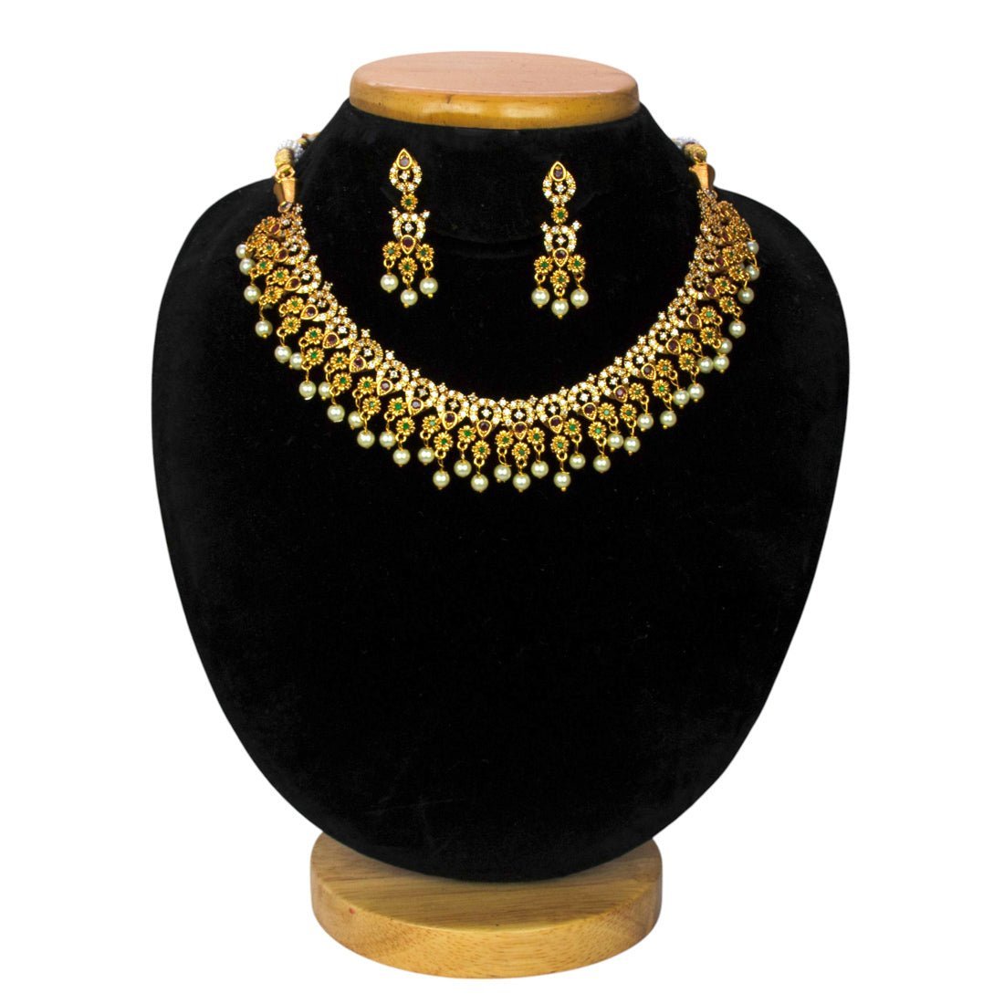 Elegant Multi Colour Stone Pearl Hanging Necklace Set - KSupreme