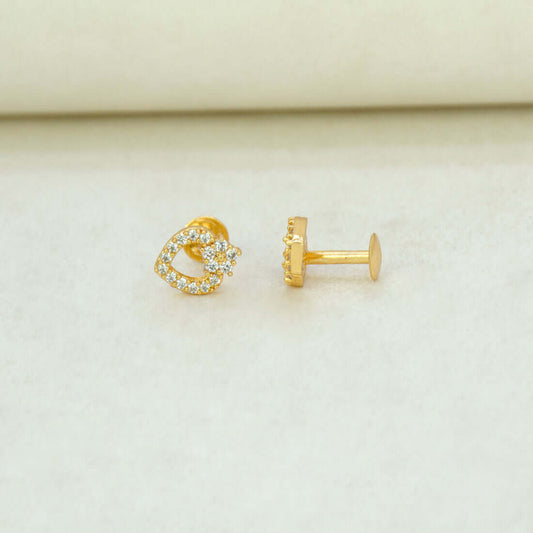 Elegant Small Gold Plated Sparkling Floral CZ Heart Studs - K Supreme