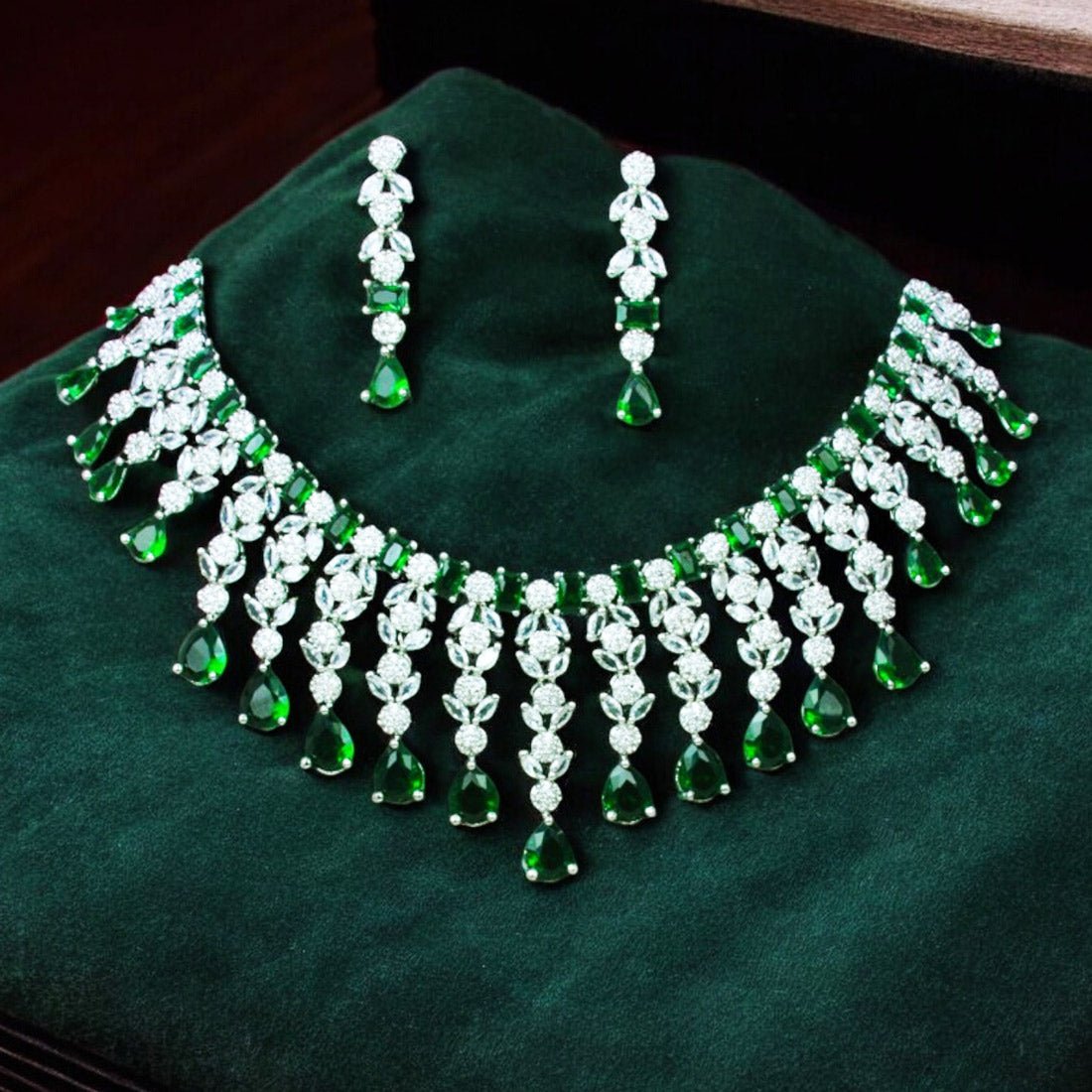 Enchanting American Diamond Emerald Choker Set - KSupreme