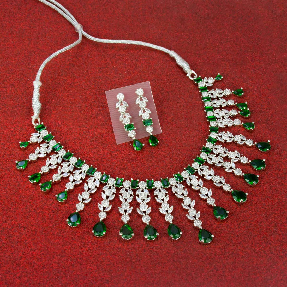 Enchanting American Diamond Emerald Choker Set - KSupreme