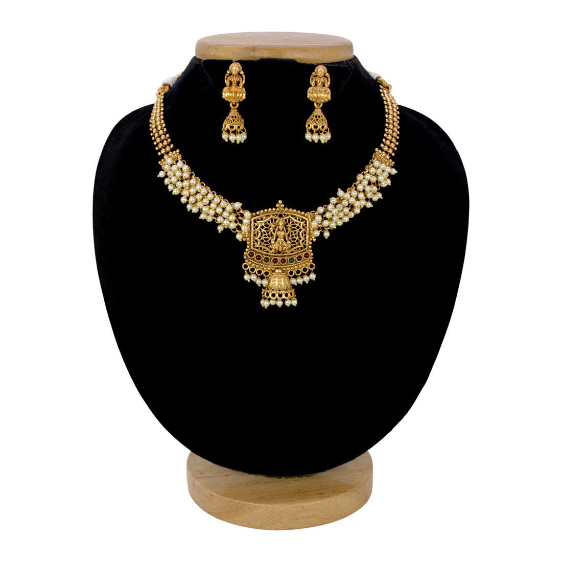Ethnic Antique Gold Plated Crystal Lakshmi Necklace Set - KSupreme