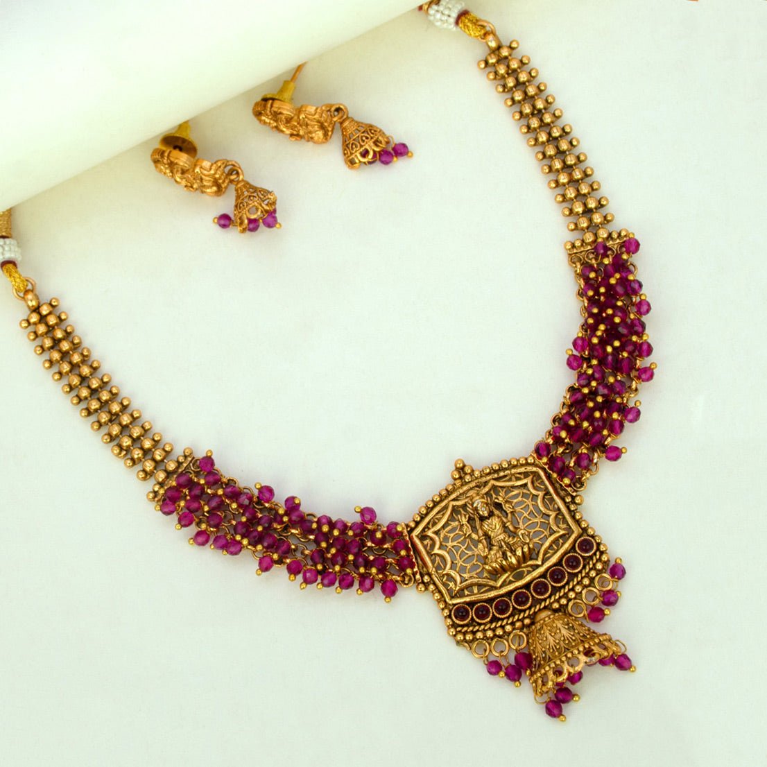 Ethnic Antique Gold Plated Crystal Lakshmi Necklace Set - KSupreme