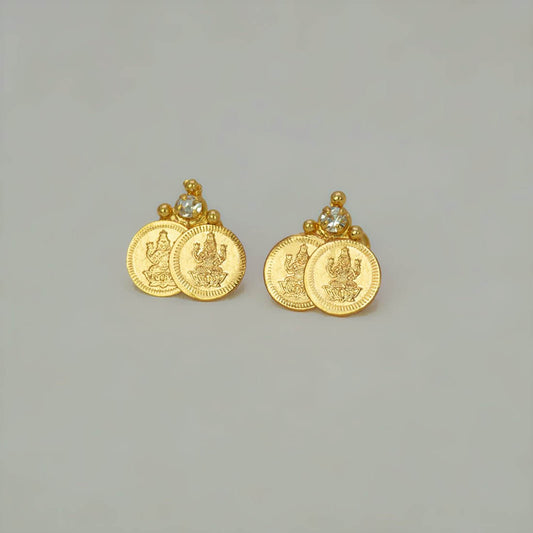 Ethnic Gold - Plated Stone Lakshmi Kasu Stud Earrings - K Supreme