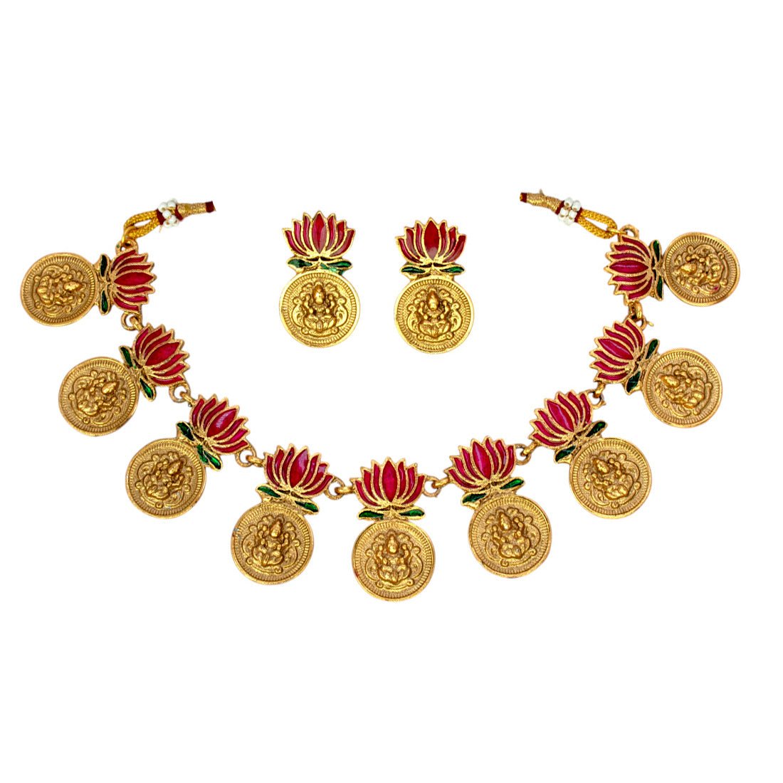 Ethnic Lakshmi Kasu Lotus Necklace Set - KSupreme