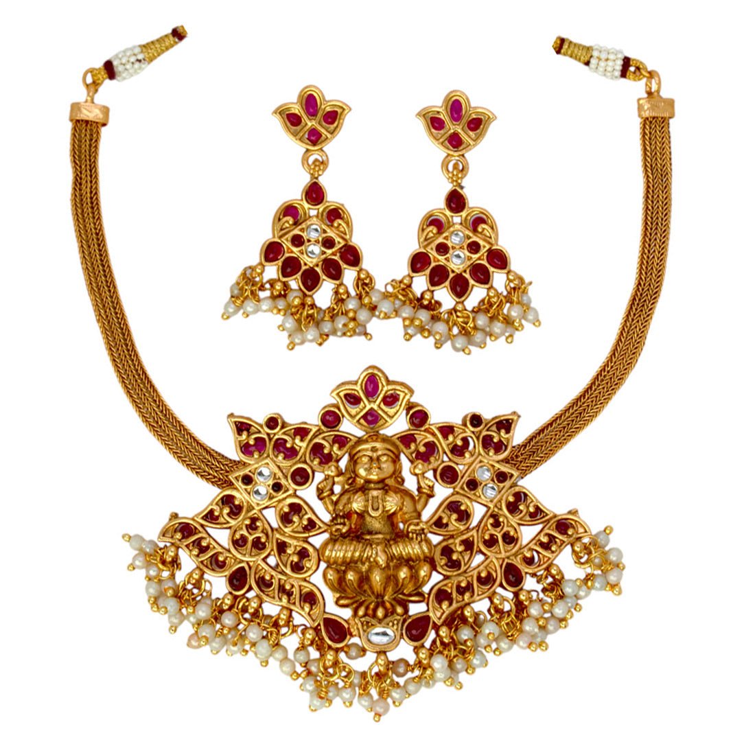 Exquisite Antique Gold Plated Lakshmi Kemp Choker Set - KSupreme