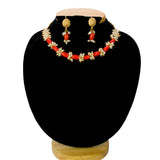 Exquisite Gold Plated Coral Beads And Pearls Choker Set - K Supreme