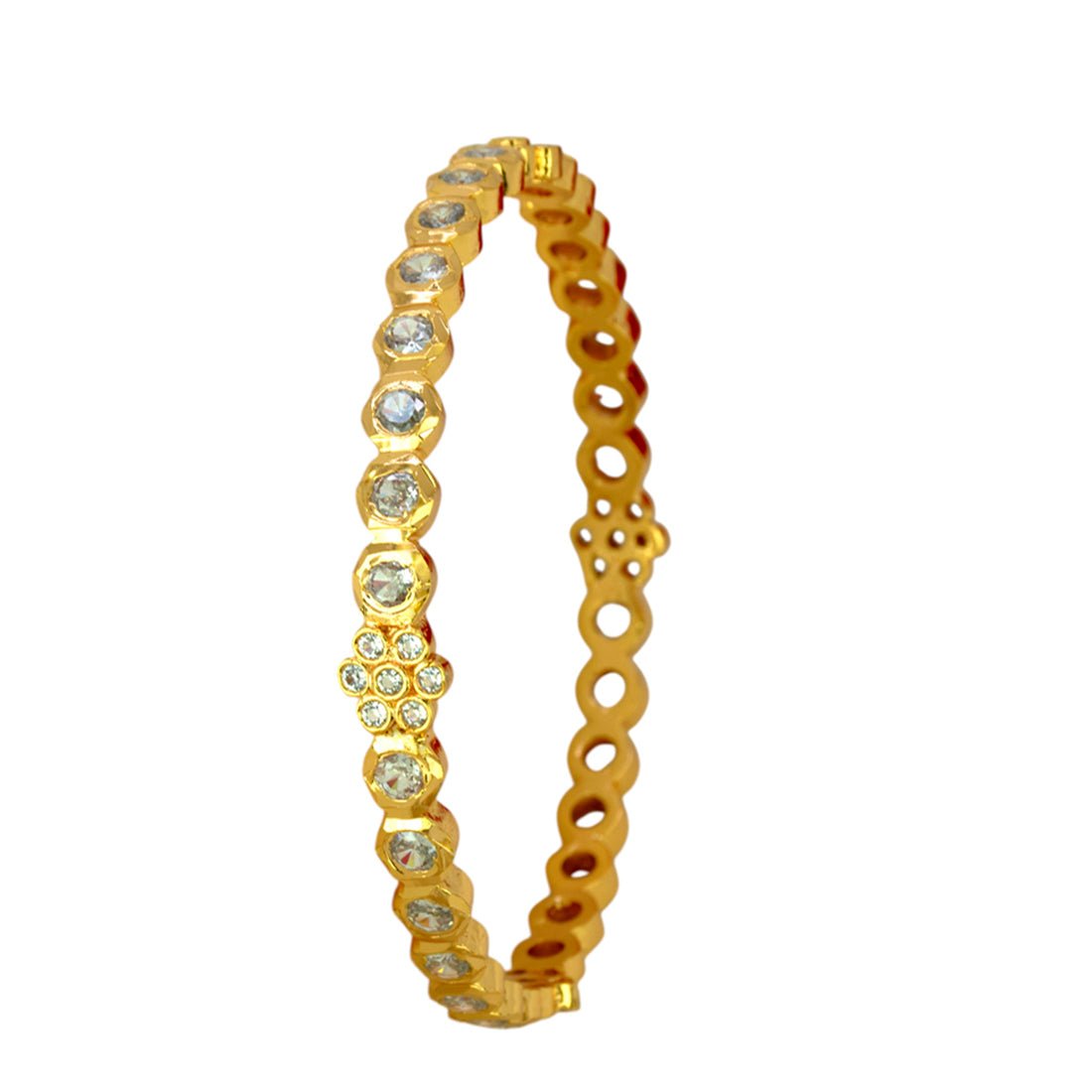 Exquisite Gold Plated Floral Stone Bangle - K Supreme