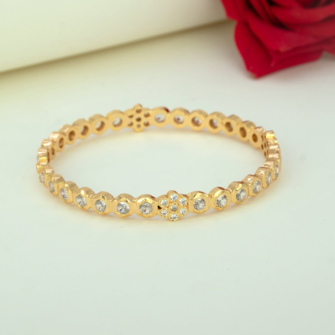 Exquisite Gold Plated Floral Stone Bangle - K Supreme