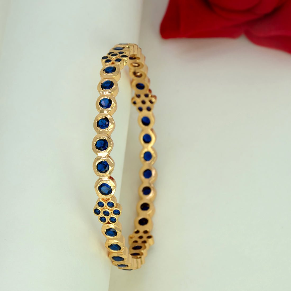 Exquisite Gold Plated Floral Stone Bangle - K Supreme