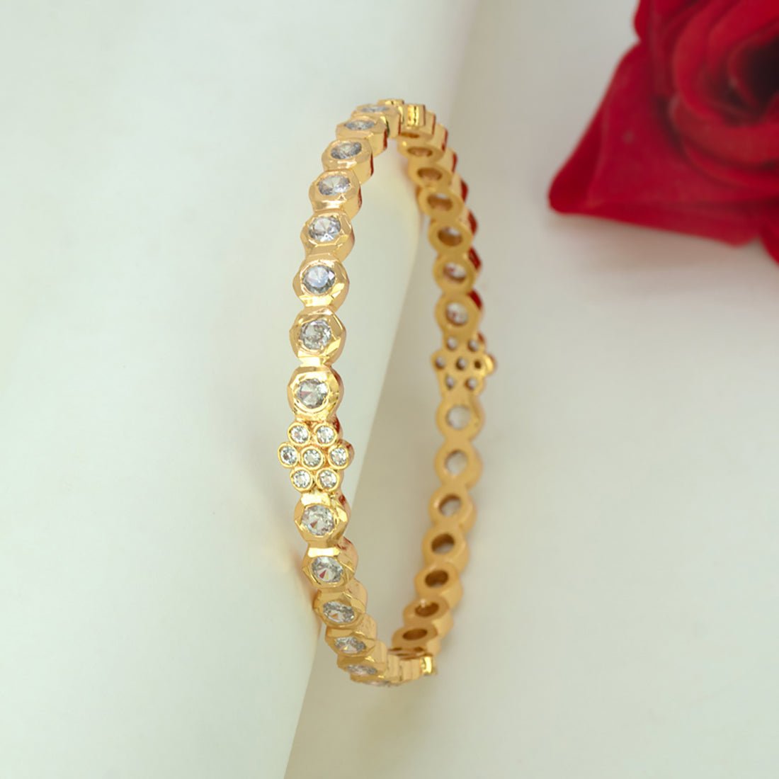 Exquisite Gold Plated Floral Stone Bangle - K Supreme