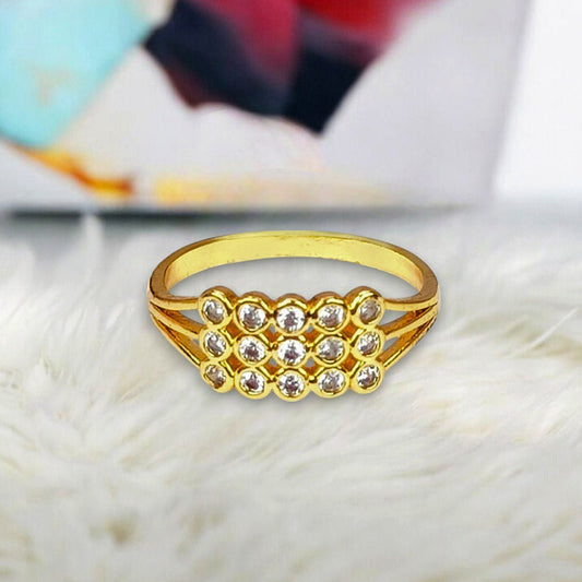 Exquisite Gold Plated Triple Band Cubic Zirconia Finger Ring - KSupreme
