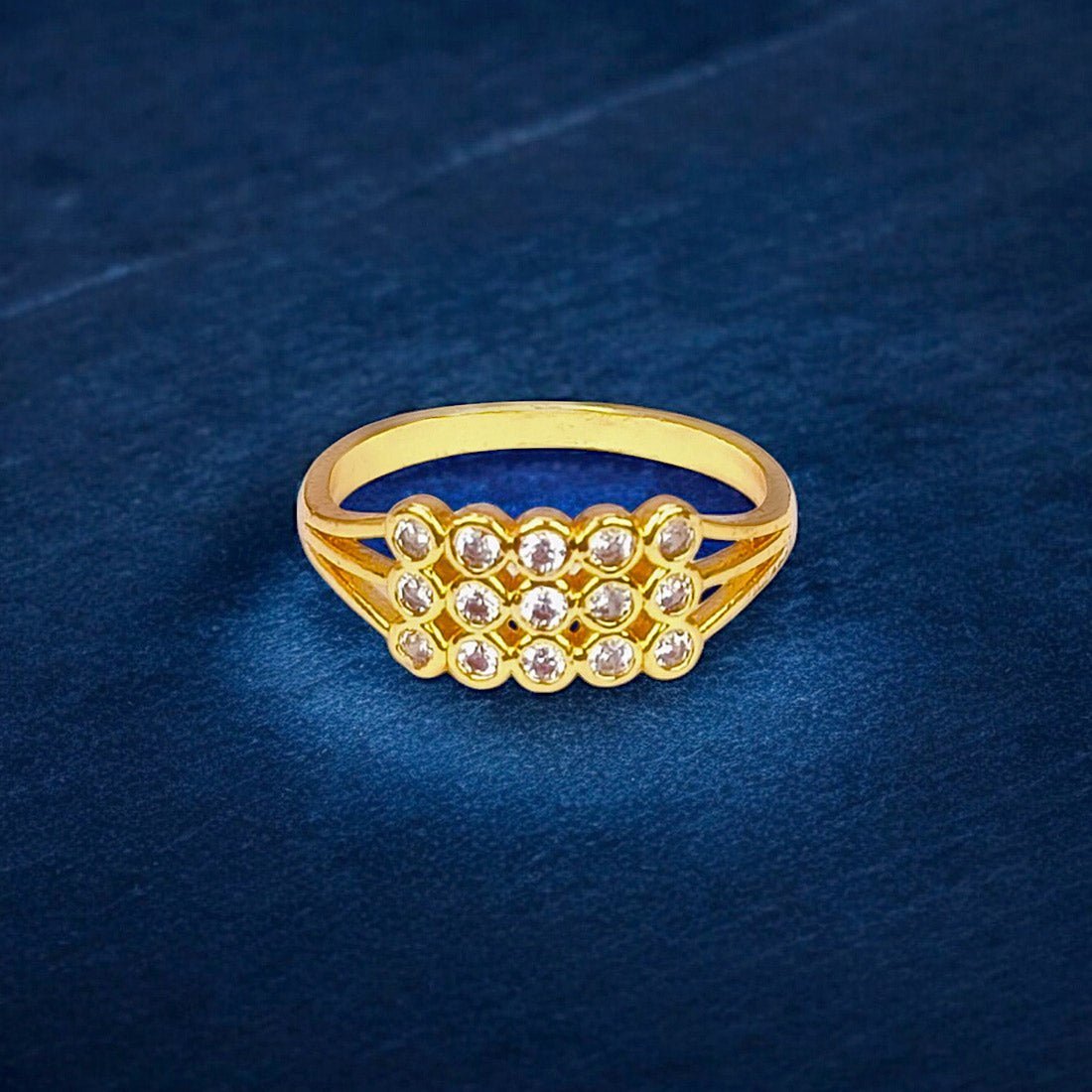 Exquisite Gold Plated Triple Band Cubic Zirconia Finger Ring - KSupreme