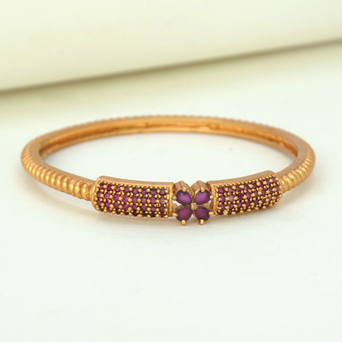 Exquisite Matte Gold Plated Ruby Designer Bangle - K Supreme