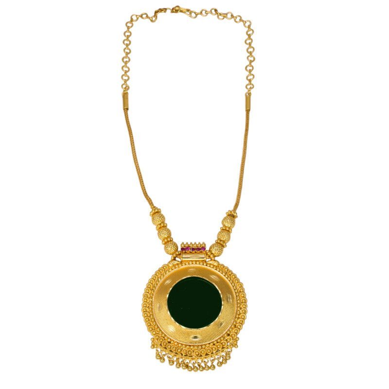 Exquisite South Indian Gold - Plated Green Enamel Pendant Necklace - KSupreme