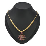 Fascinating Gold Plated Ruby Floral Pendant Beads Necklace - K Supreme