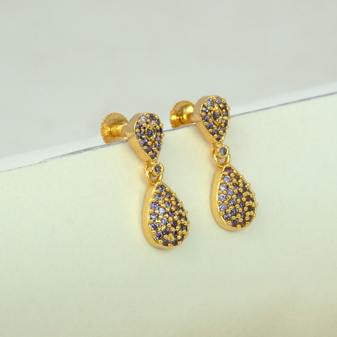 Fashionable Gold Plated Teardrop Stone Drop Earrings - K Supreme