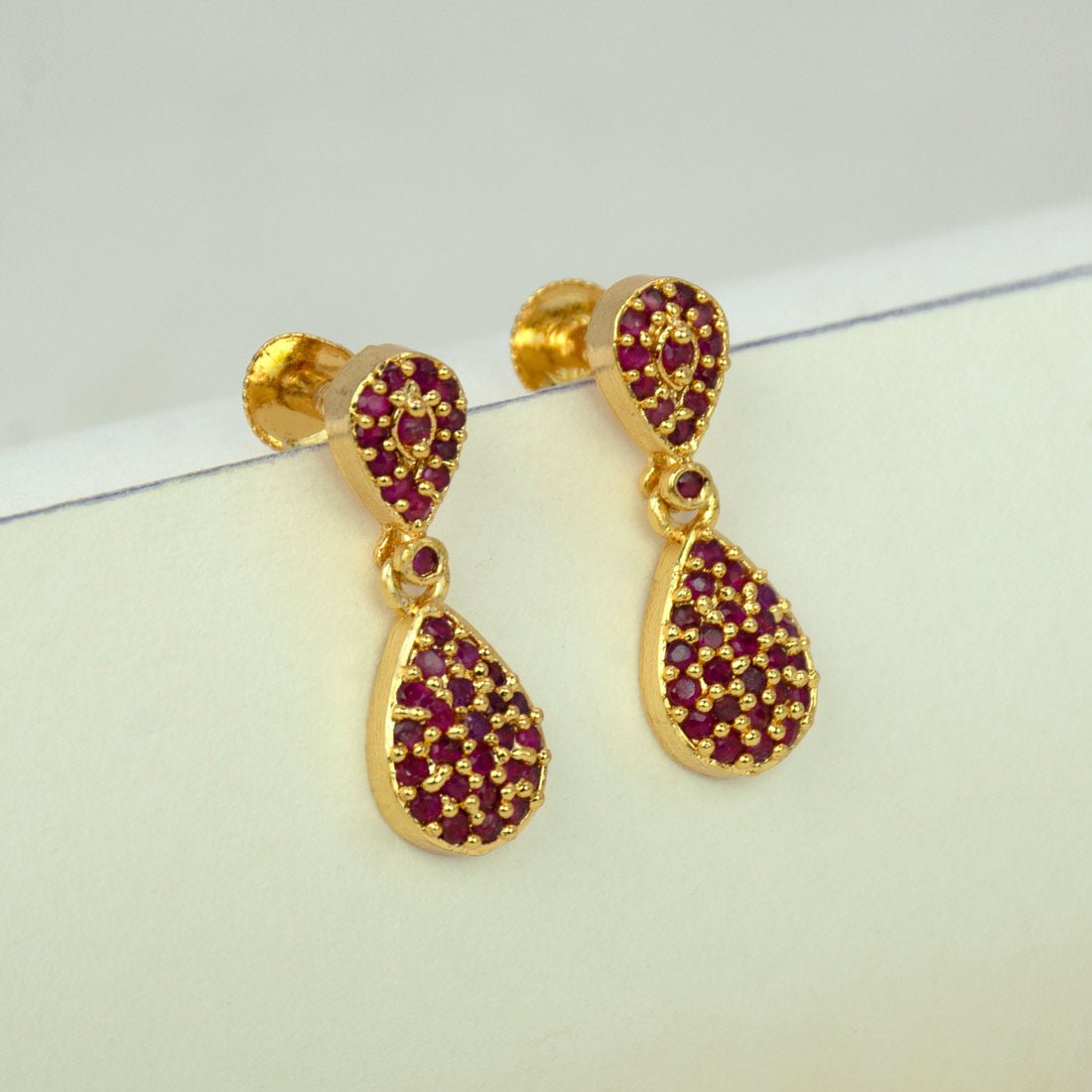 Fashionable Gold Plated Teardrop Stone Drop Earrings - K Supreme