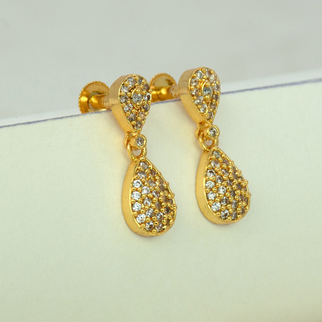 Fashionable Gold Plated Teardrop Stone Drop Earrings - K Supreme