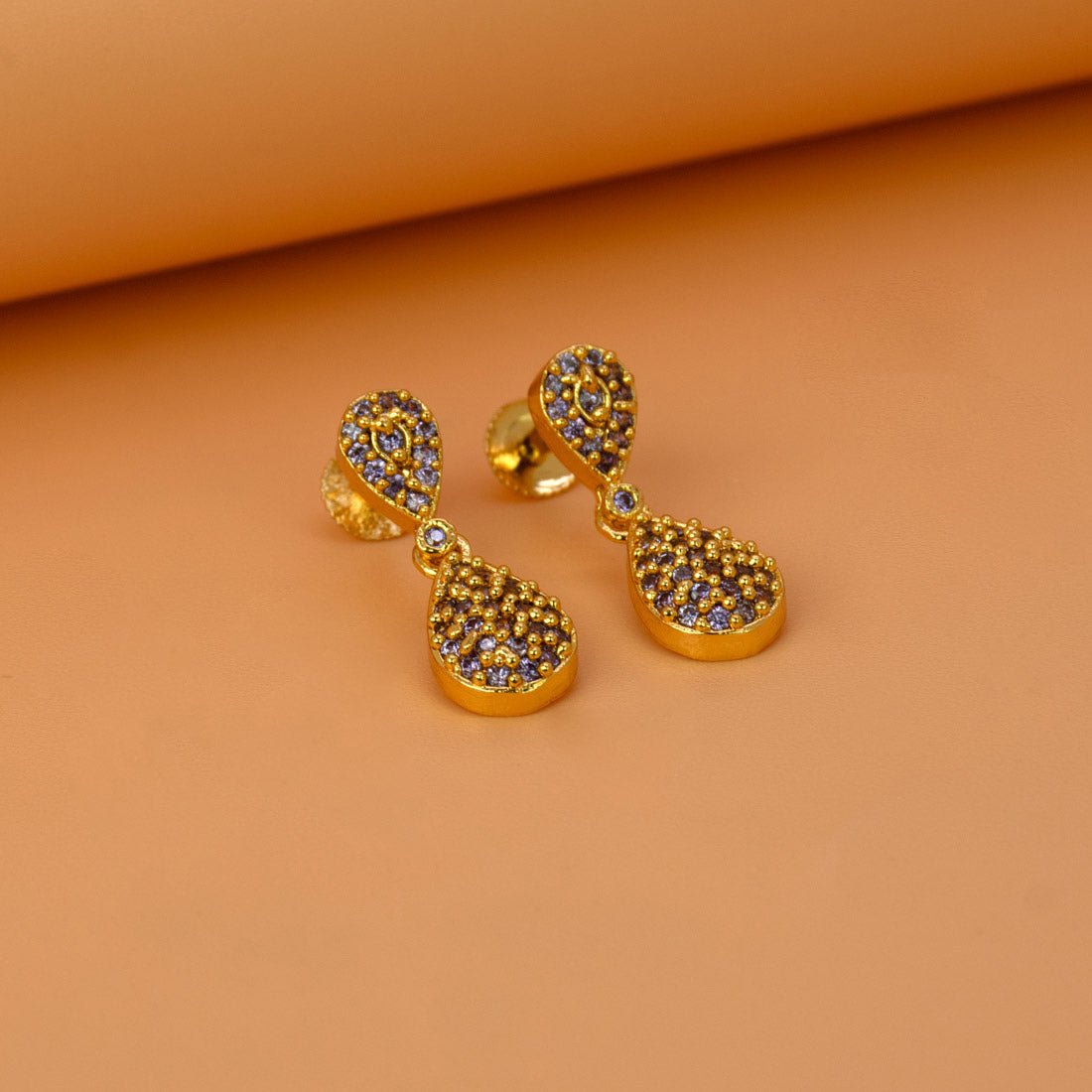 Fashionable Gold Plated Teardrop Stone Drop Earrings - K Supreme