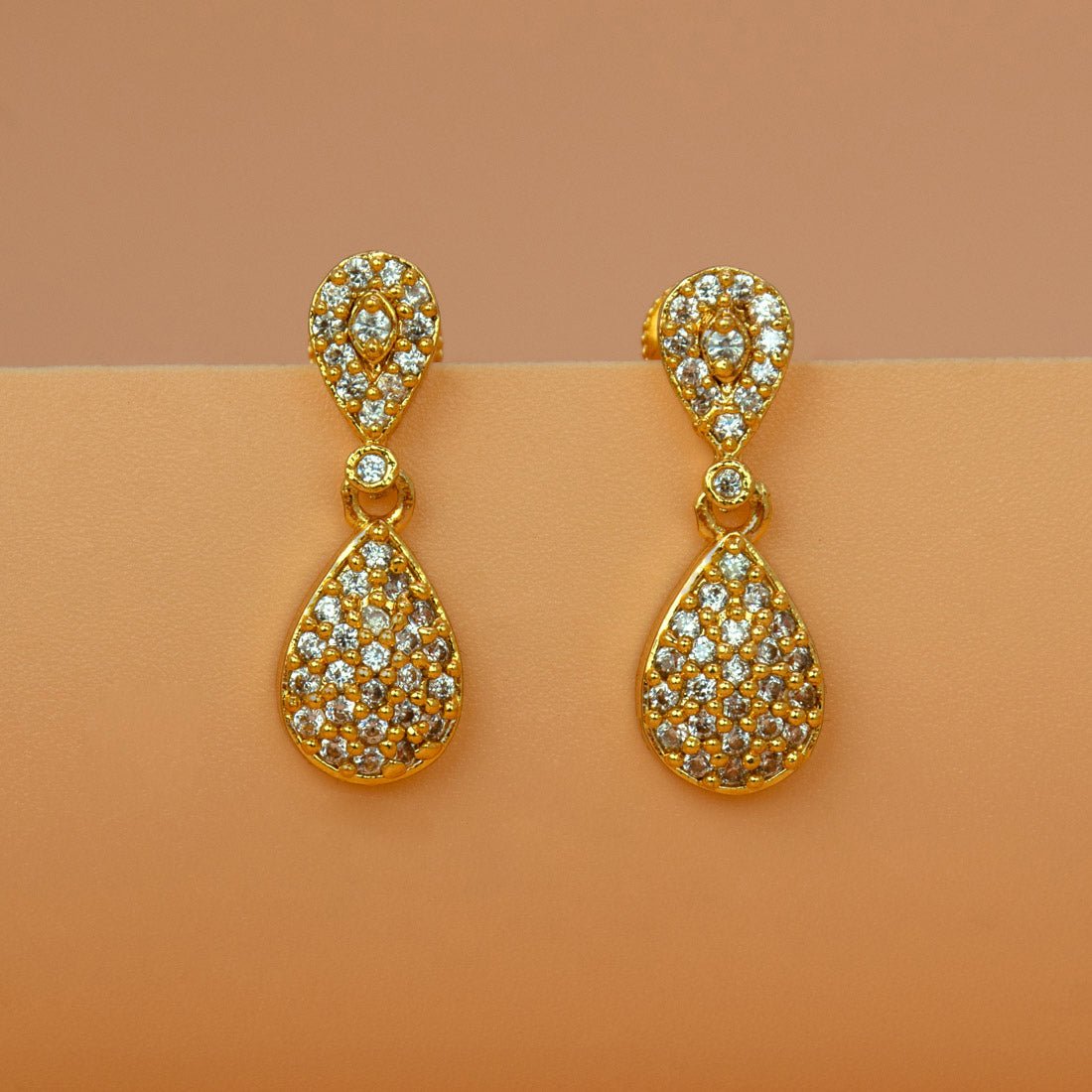 Fashionable Gold Plated Teardrop Stone Drop Earrings - K Supreme