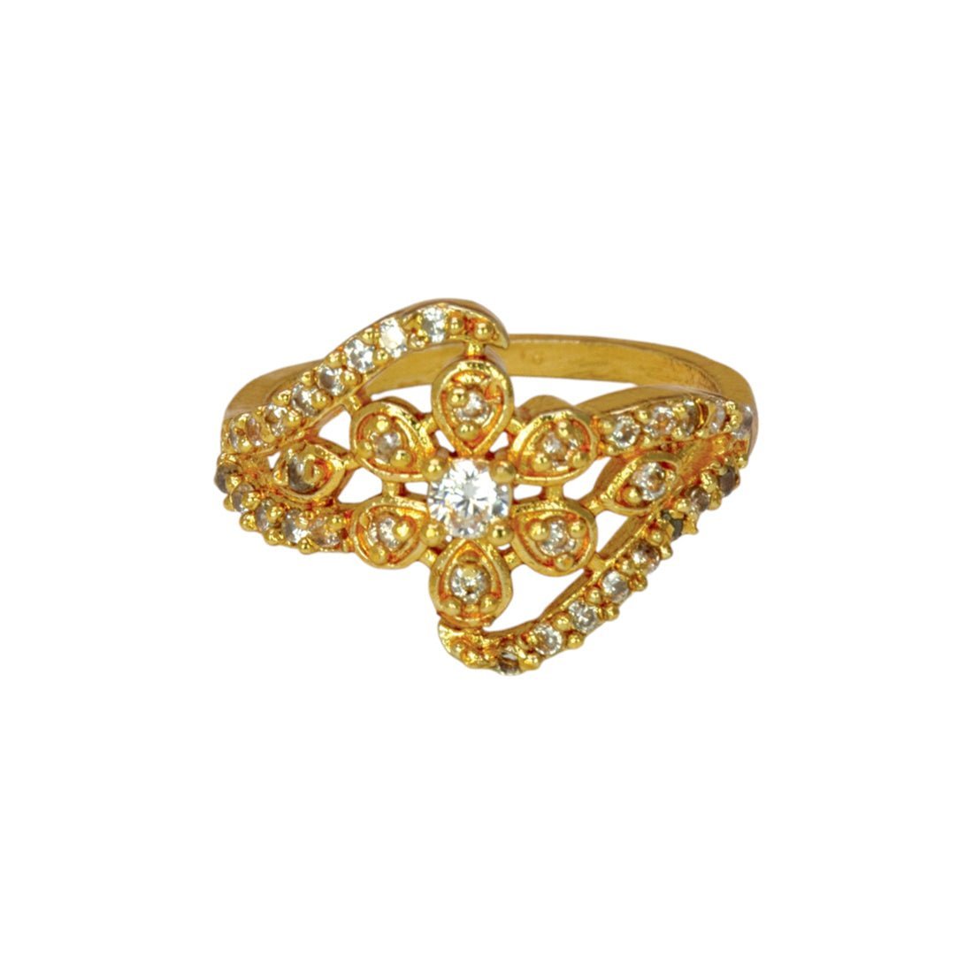 Floral Gold Plated Ruby CZ Stone Ladies Finger Ring - KSupreme