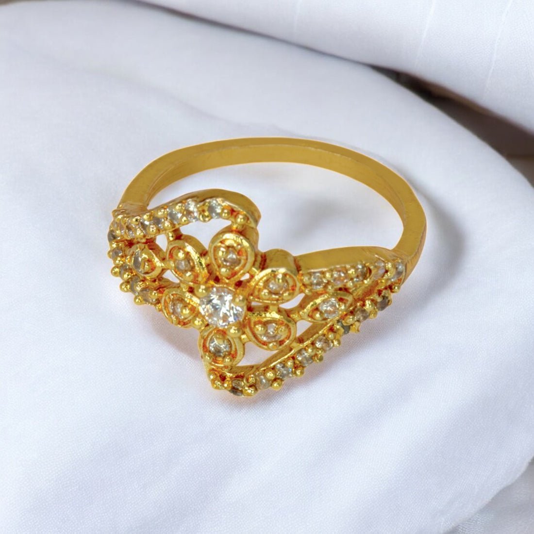 Floral Gold Plated Ruby CZ Stone Ladies Finger Ring - KSupreme