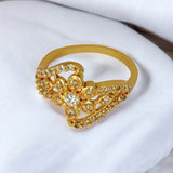 Floral Gold Plated Ruby CZ Stone Ladies Finger Ring - KSupreme