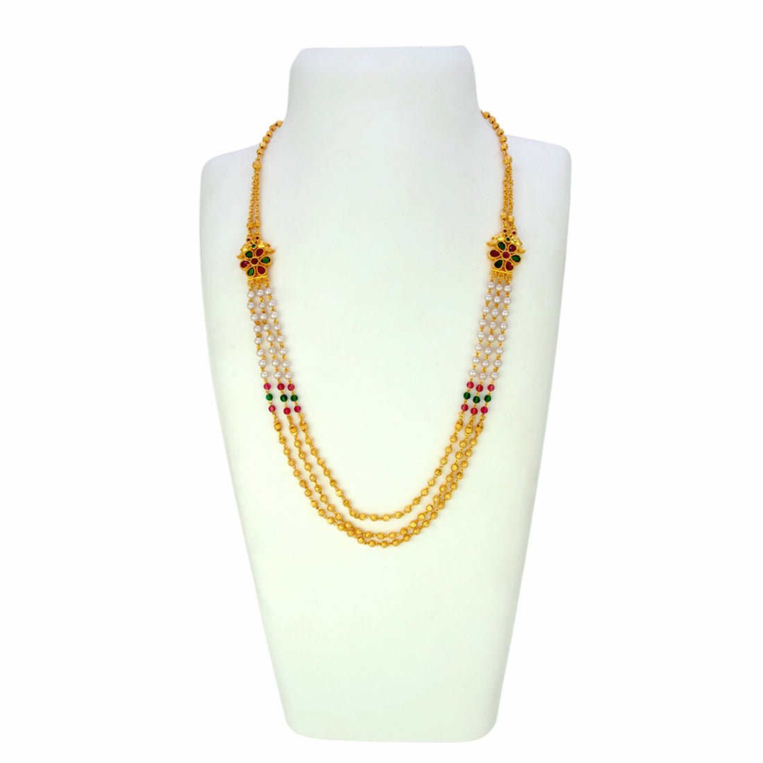 Floral Mugappu Pearls and Golden Designer Beads Layer Necklace - K Supreme