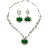 Glorious Silver Tone American Diamond Emerald Necklace Set - K Supreme
