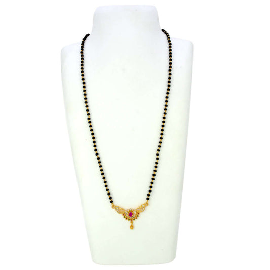 Gold Plated Black Beads Peacock Pendant Mangalsutra