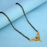 Gold Plated Black Beads Peacock Pendant Mangalsutra