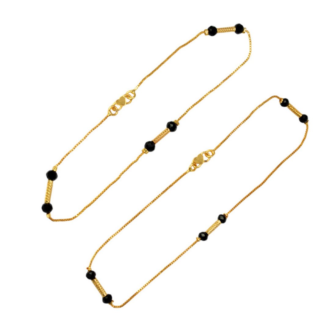 Gold Plated Black Crystal Designer Chain Anklets Payal - KSupreme