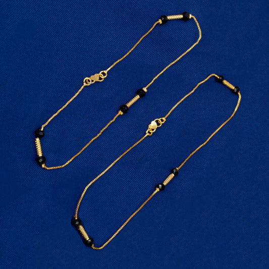 Gold Plated Black Crystal Designer Chain Anklets Payal - KSupreme