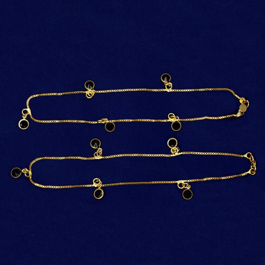Gold Plated Black Crystal Hanging Box Chain Anklets - KSupreme