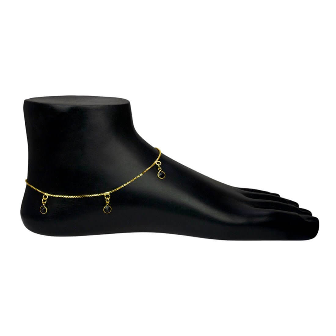 Gold Plated Black Crystal Hanging Box Chain Anklets - KSupreme