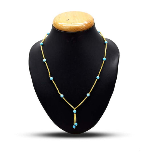 Gold Plated Cutting Chain Beaded Necklace