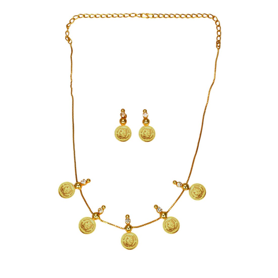 Gold Plated CZ Head Coin Kasu Necklace Set - KSupreme