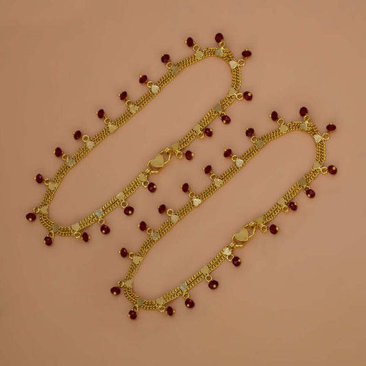 Gold Plated Double Curb Link Red Crystal Anklets - K Supreme