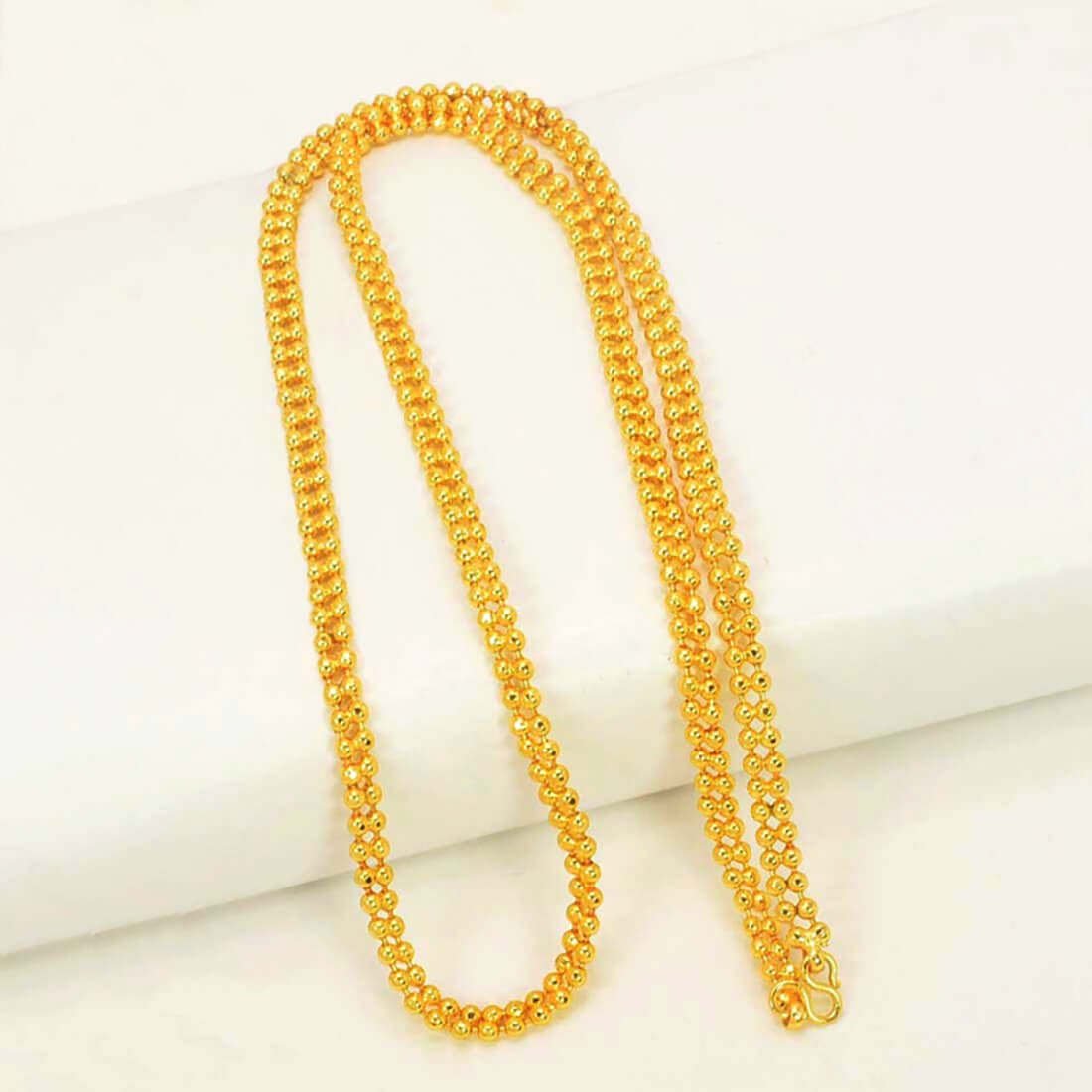 Gold Plated Double Layer Beads Chain elegantly displayed on a white surface.