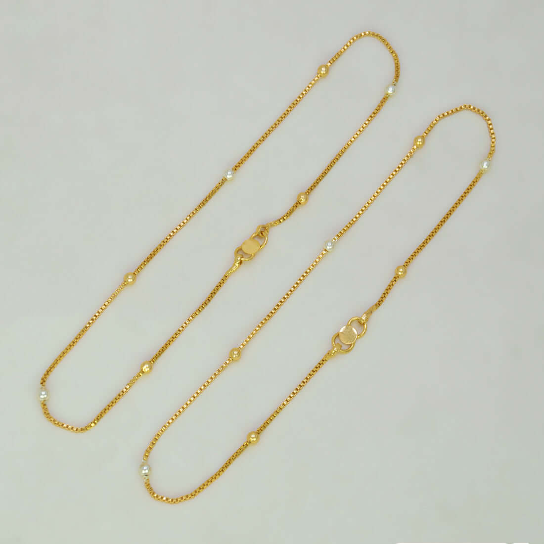 Gold Plated Dual Tone Beaded Box Chain Anklets - K Supreme