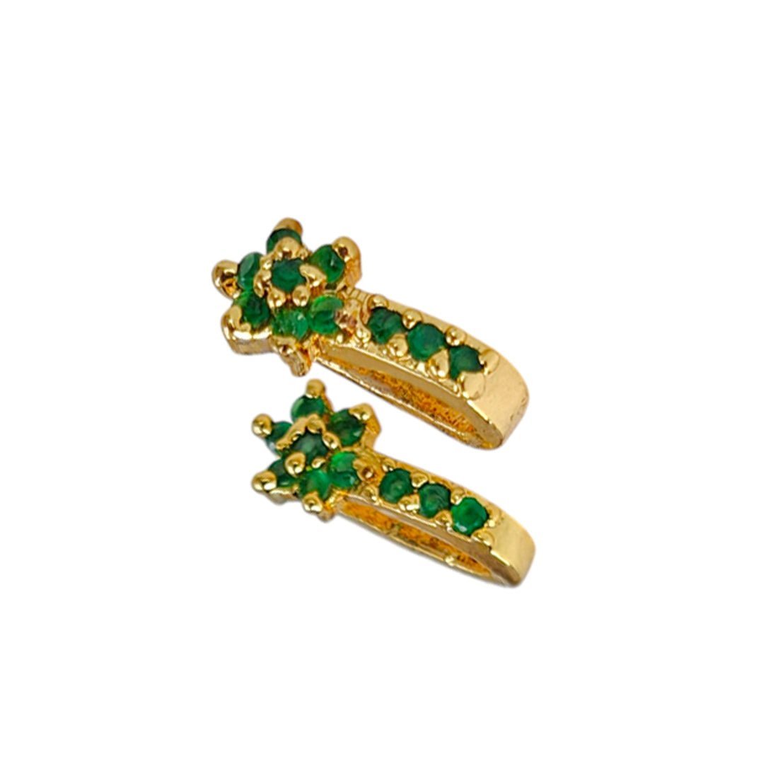 Gold Plated Emerald Stone Floral Second Studs/Nose Studs - KSupreme