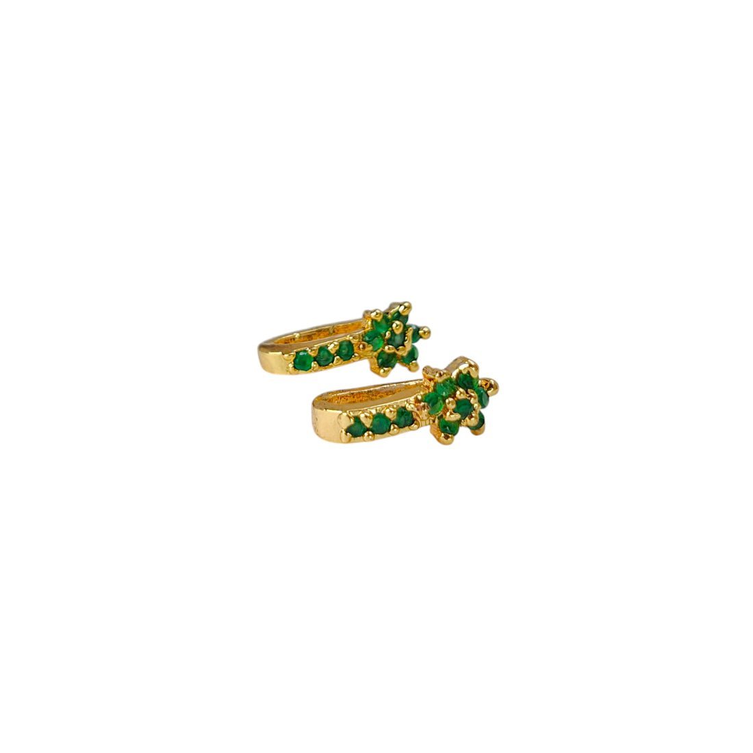 Gold Plated Emerald Stone Floral Second Studs/Nose Studs - KSupreme
