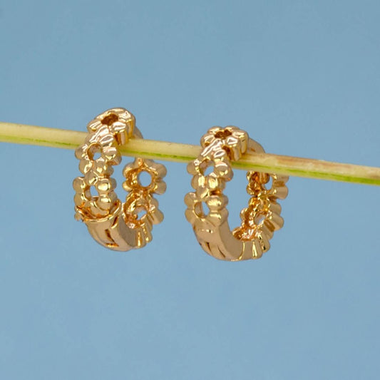 Gold - Plated Floral Hoop Earrings - K Supreme