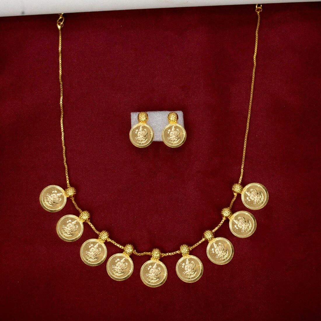 Gold Plated Lakshmi Coin Kasumala Cash Necklace Set - KSupreme