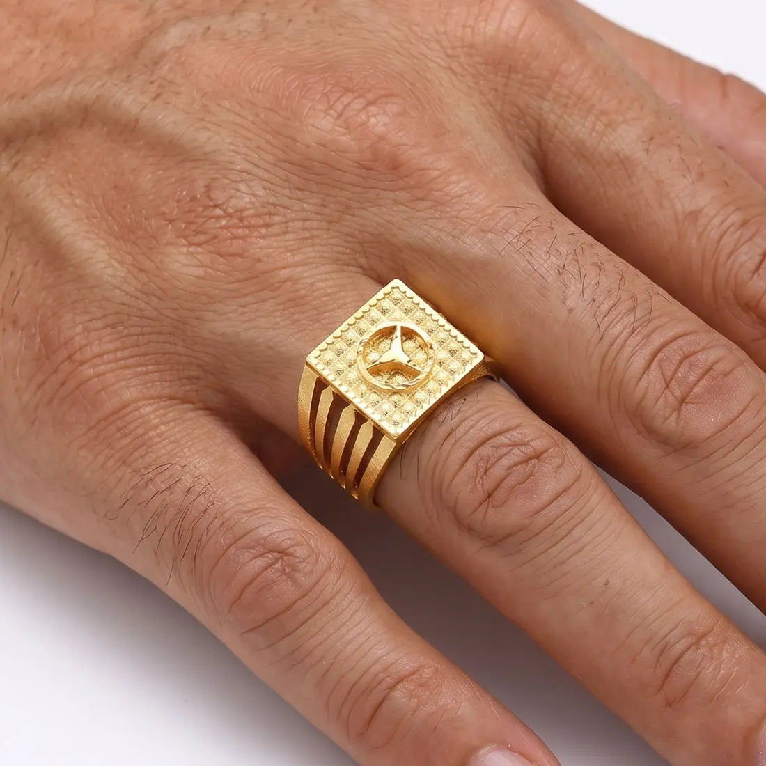 Gold Plated Men's Mercedes Logo Design Finger Ring