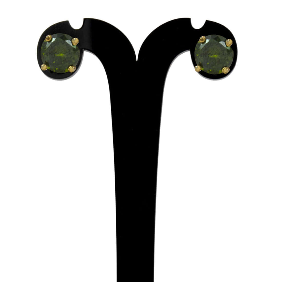 Gold Plated Olive Green Stone Stud Earrings - K Supreme