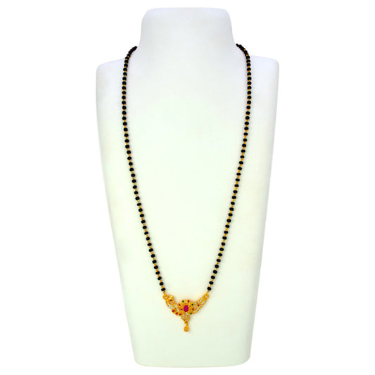 Gold Plated Ruby Emerald and CZ Peacock Pendant Manglasutra